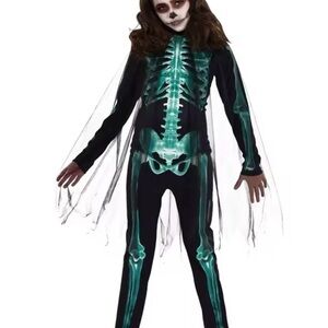 Glow Reaper Fluorescent Skeleton Costume with Hooded Cape Child X-LARGE 14-16